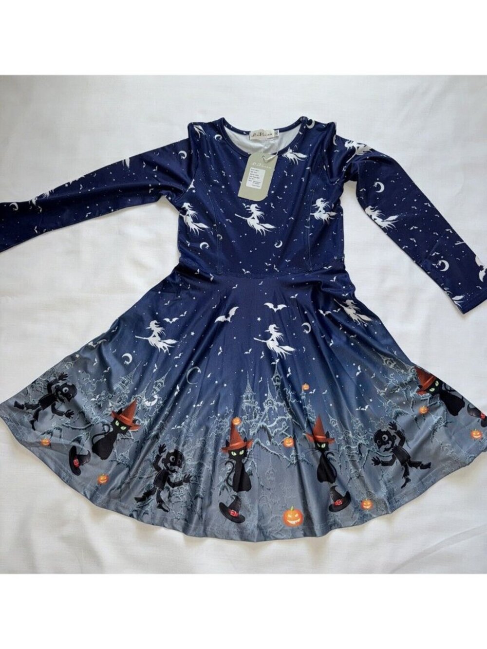 LaBeca Girls Dress Long Sleeve Halloween Witch Cat Starry Night Size XXL Youth